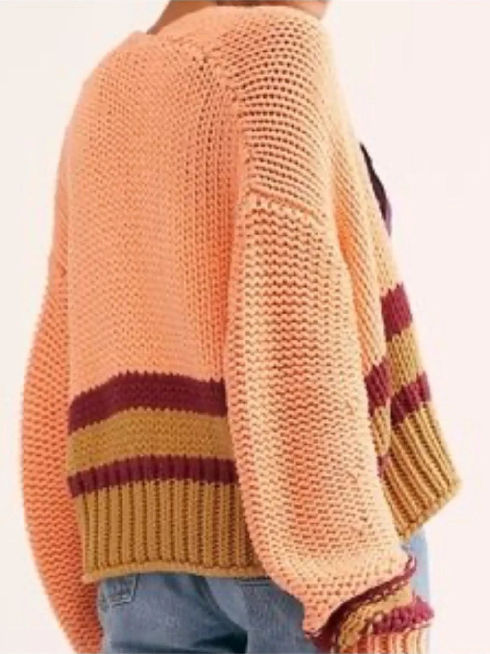 Free People Glow For It Peach Stripe Chunky Open-Front Cardigan
